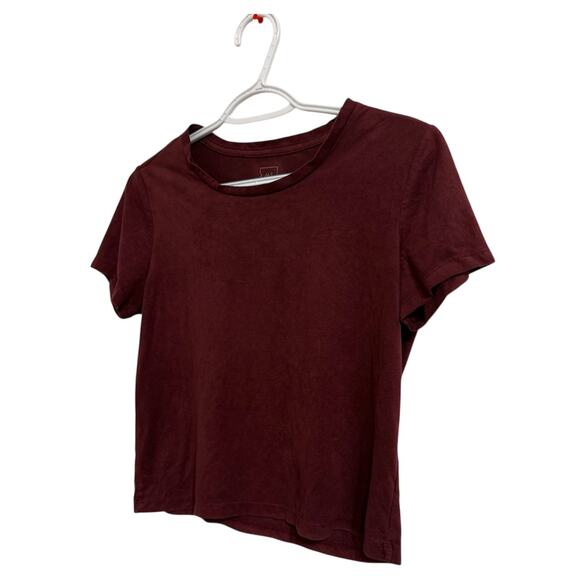 Suede Velvet Style Top X-Small Semi-Crop Tee Women Teen Versatile Goth Warm Red - Picture 2 of 7